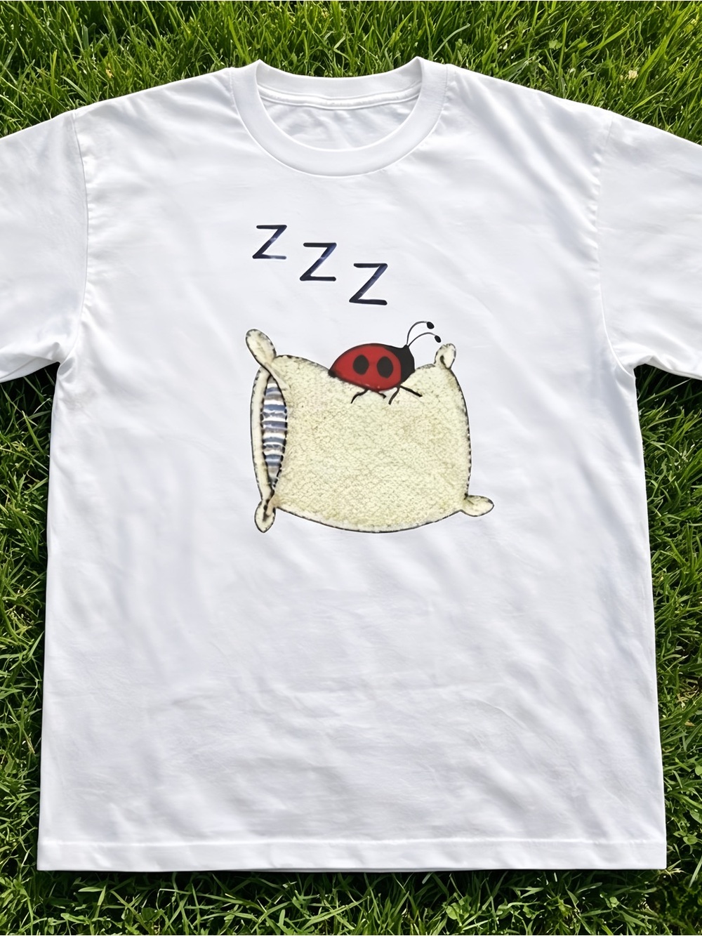 Y2K Soft Sleeping Bug Pillow Pattern White Unisex T-Shirt.